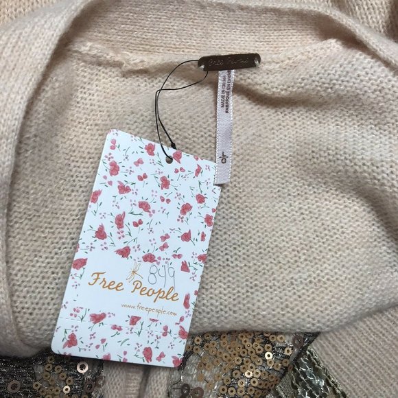 NWT Free People Cardigan Wool Blend Sequins Tan - Picture 6 of 7